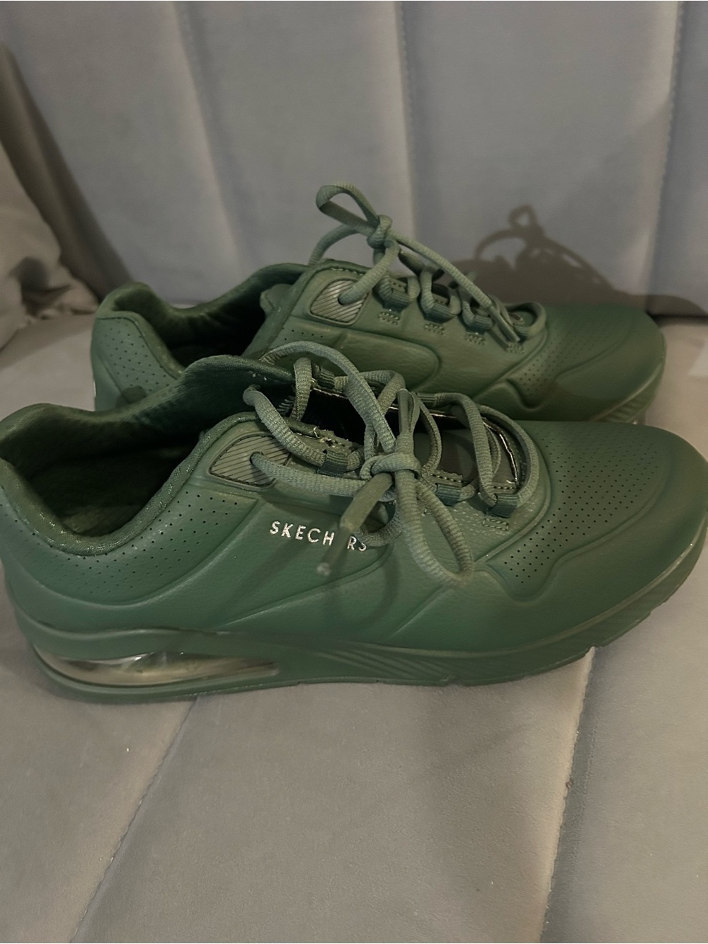 Skechers Olive Green Lace-Up Air Cushion Sneakers
